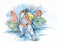 Sabiha Nasar-ud-deen, Dholi 1, 14 x 18 Inch, Watercolor on Paper, Figurative Painting, AC-SBND-025